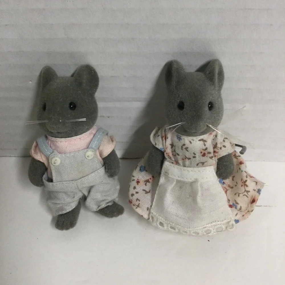 Sylvanian Families Calico Critters Vintage Thistlethorn Grey Mouse Dad & Mom